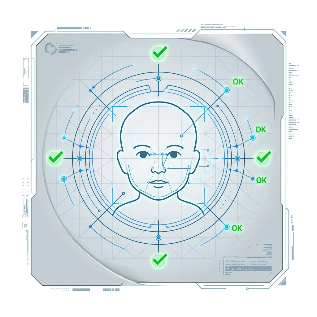 AI illustration showing a child portrait being automatically cropped and formatted to 35x45mm with background removal